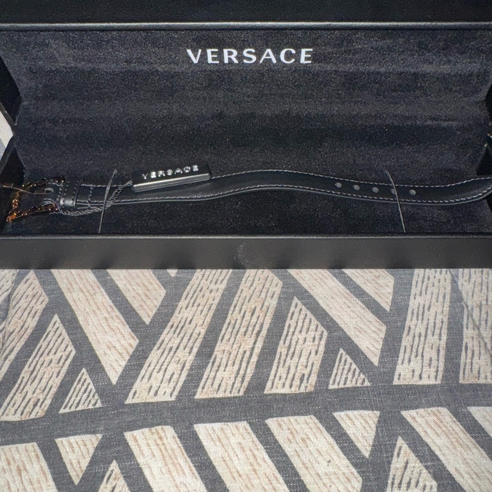 Versace Black Leather Belt with Gold Buckle